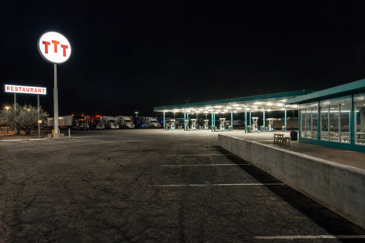 The Triple T truck stop at night